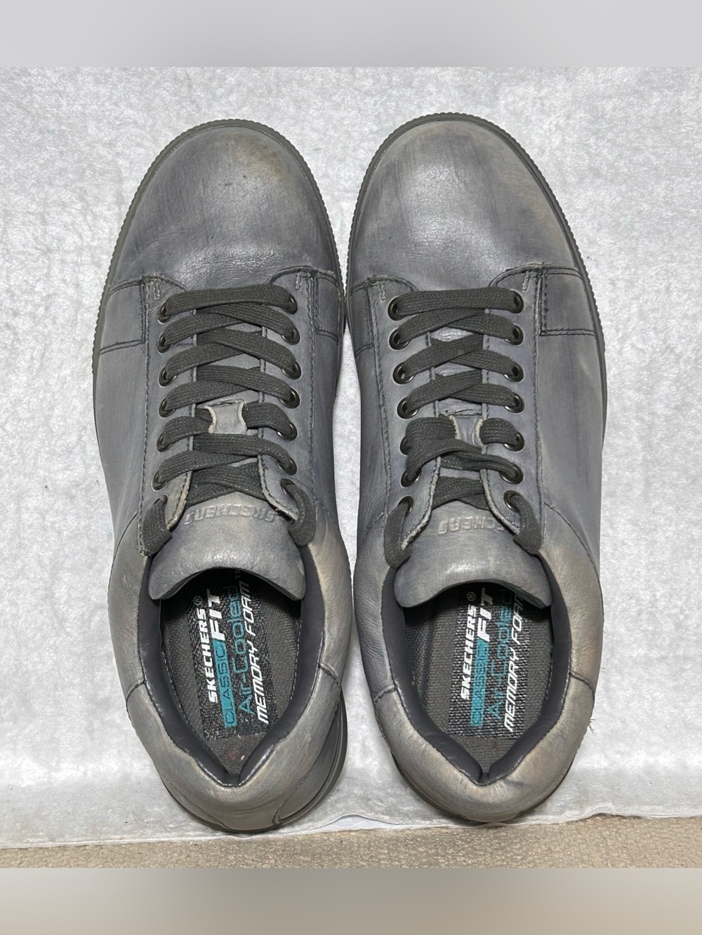 Skechers Mens Grey Volden Fandom Casual Leather Fashion Sneakers Shoes SZ US 9 - Picture 5 of 11